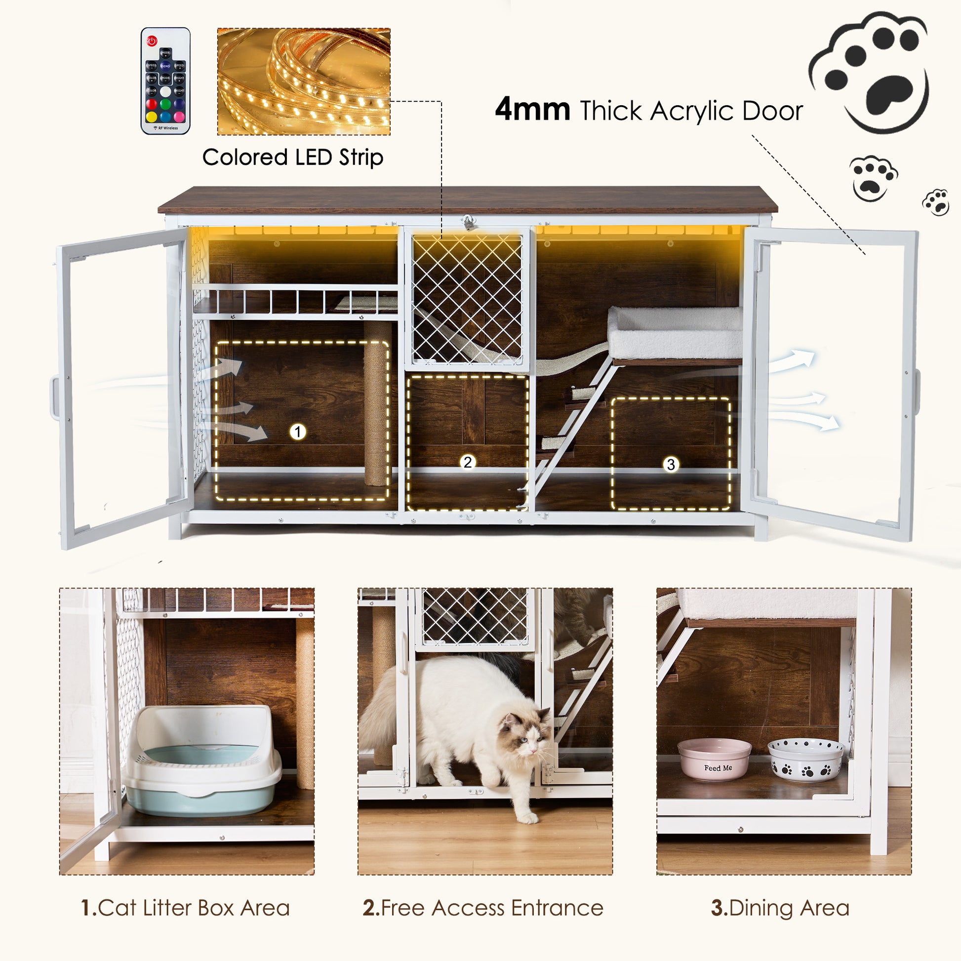 Wooden Cat House, Cat Villa, Cat Cages Indoor, Tv Stand With Cat House White Vintage American Design Cat Particle Board