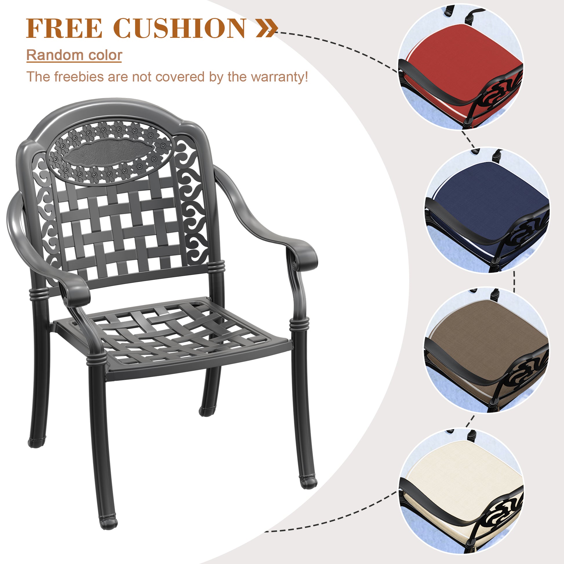 Cushions In Random Colors 9 Piece Set Of Cast Aluminum Patio Furniture With Cushions Yes Dining Set Black Seats 8 Rust Resistant Frame Water Resistant Cushion Garden & Outdoor Complete Patio Sets Aluminium