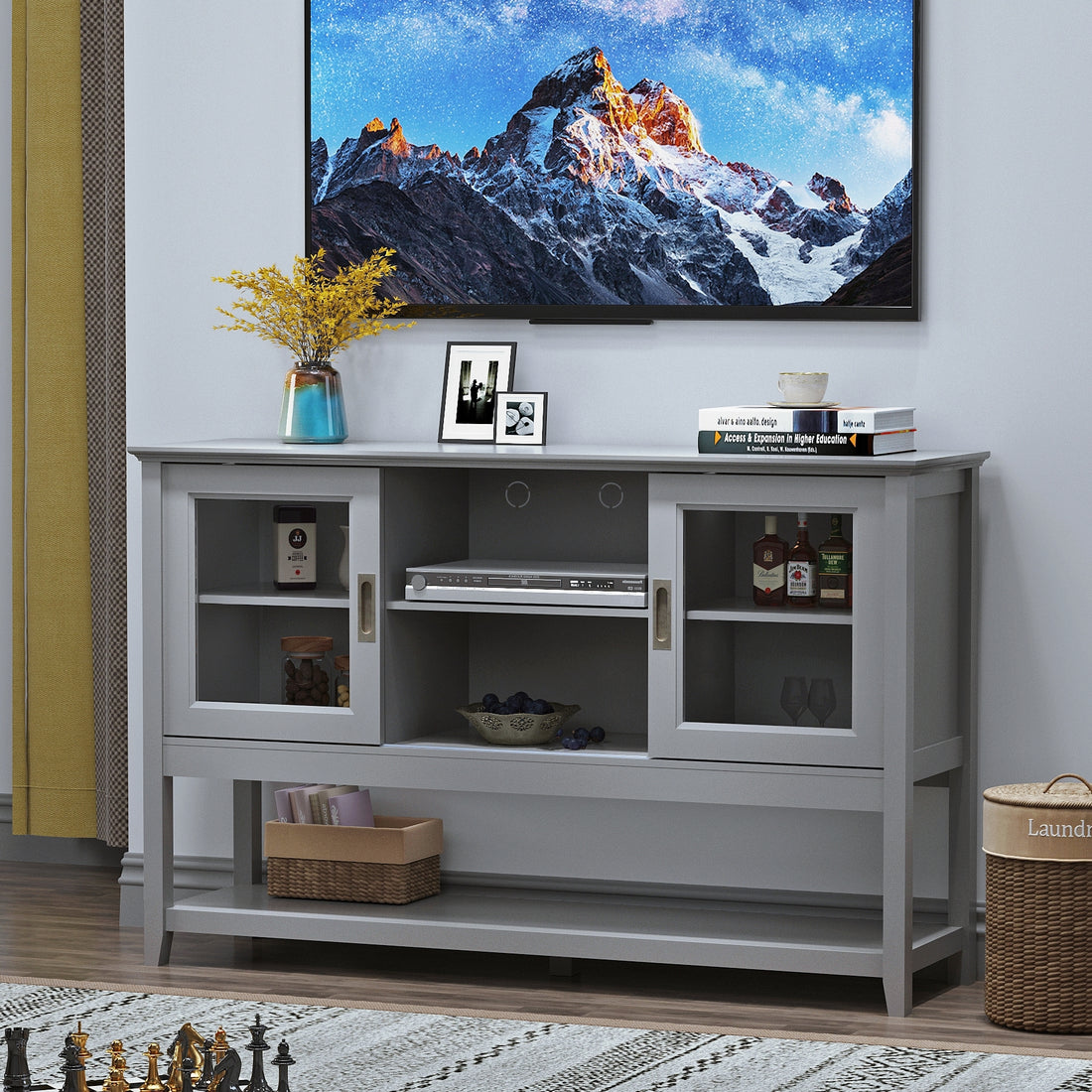 Sideboard Buffet Table With Doors,Grey Grey Primary Living Space Mdf