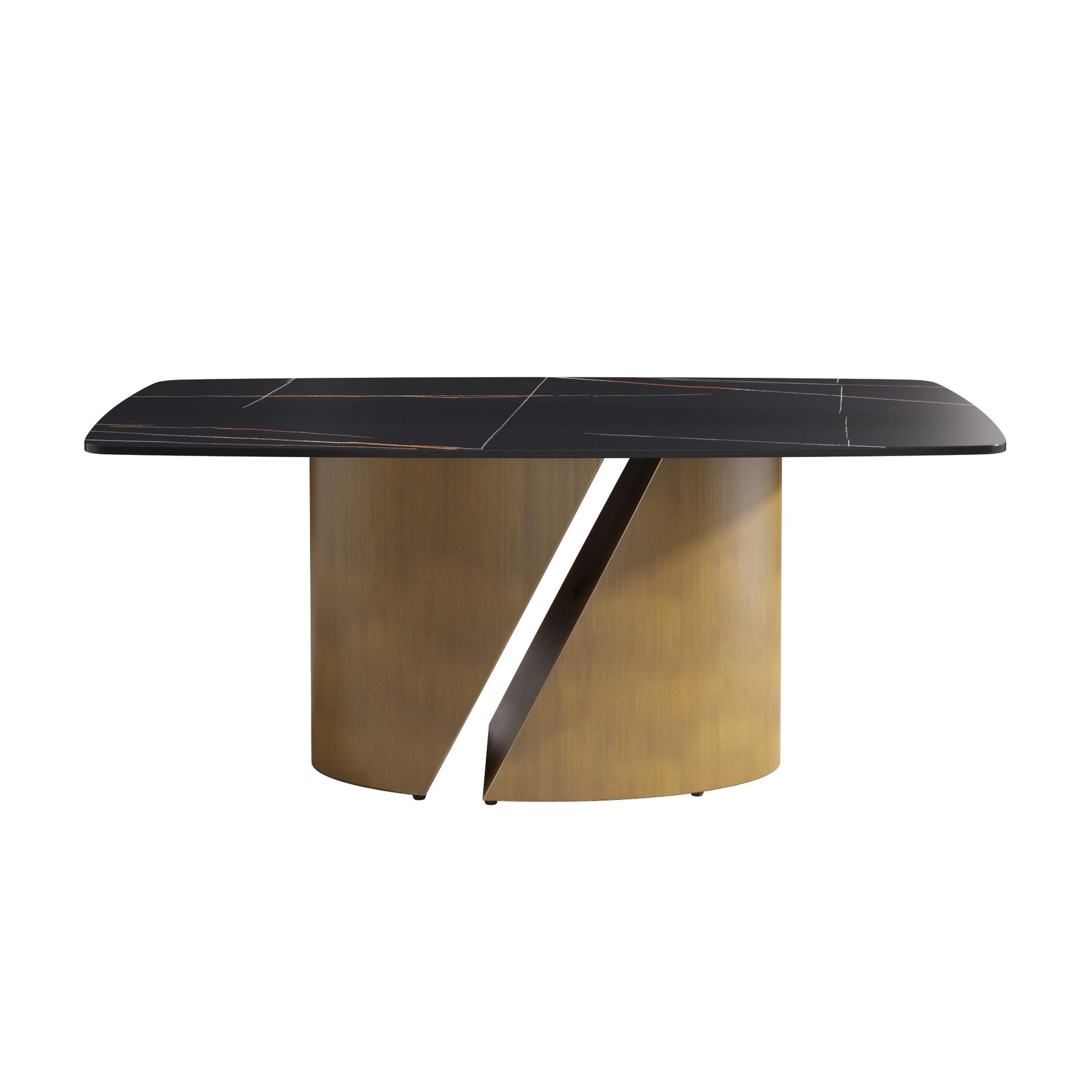 70.86 "Modern Artificial Stone Curved Black Panel Bronze Iron Metal Legs Can Accommodate 6 8 People Antique Brass,Black Dining Room Metal Sintered Stone