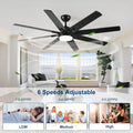 72 Inch Large Ceiling Fans With Lights And Remote, Indoor Outdoor Black Modern Ceiling Fan For Kitchen Living Room Patio, 6 Speed Reversible Quiet Dc Motor, Dual Finish 8 Blades Black Dark Walnut