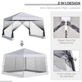 Outsunny Slant Leg Pop Up Canopy Tent With Netting And Carry Bag, Instant Sun Shelter, Tents For Parties, Height Adjustable, For Outdoor, Garden, Patio, 11.5'X11.5' Base 10'X10' Top , White White Steel