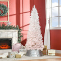 Homcom 6' Tall Unlit Pencil Fir Artificial Christmas Tree With Realistic Branches And Steel Base, Pink And White Pink Pvc