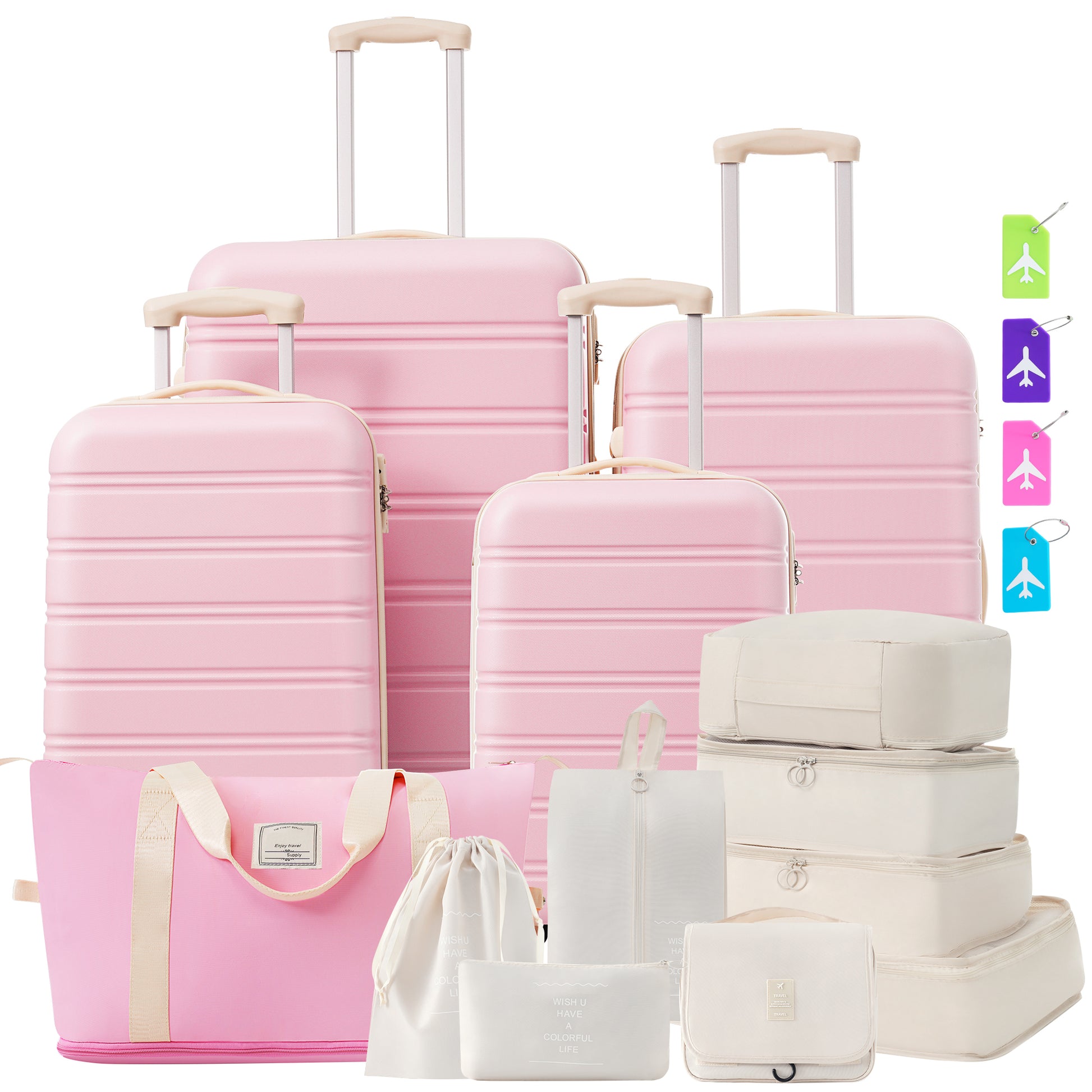 Hardshell Luggage Sets 4 Pcs Bag Spinner Suitcase With Tsa Lock Lightweight 16" 20" 24" 28" Luggages Light Pink Abs