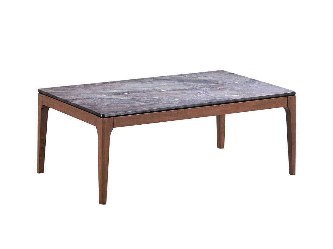 Bevis Coffee Table, Engineered Stone & Walnut Finish Lv02645 Walnut Wood Metal