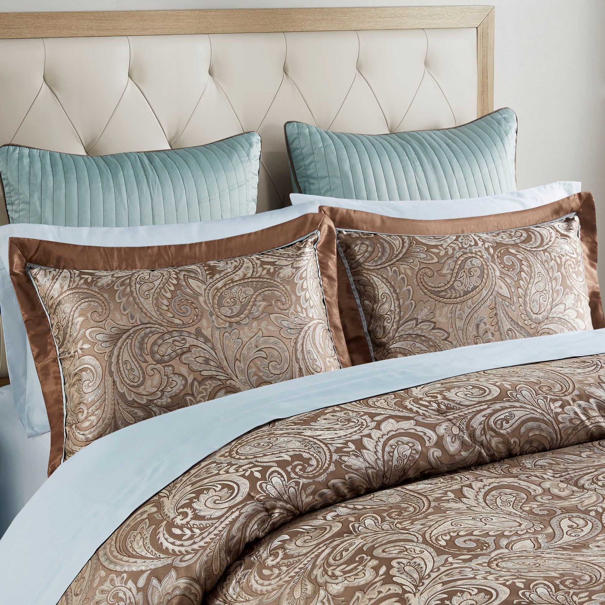 12 Piece Comforter Set With Cotton Bed Sheets Blue Brown King King Blue Brown Cotton