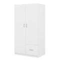 Wooden Wardrobe With Double Doors, Armoire With Hanging Rod, 5 Fixed Shelves, One Storage Drawer,White White Particle Board