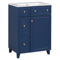 24 Inch Bathroom Vanity Cabinet With Ceramic Sink, 2 Drawers, 1 Door Blue Bathroom Solid Wood Mdf