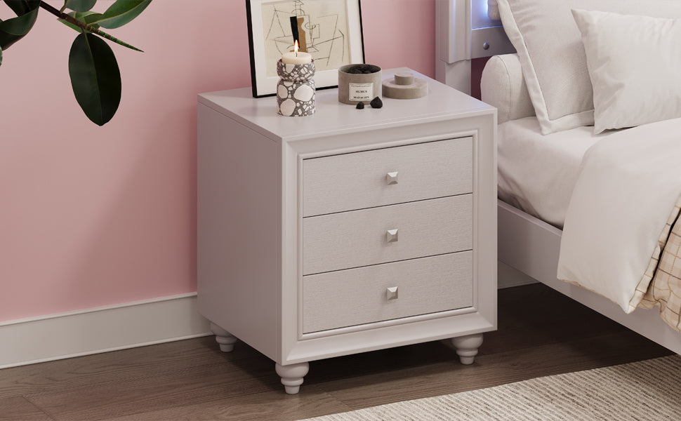 Modern Style Nightstand With 3 Drawers, Bed Side Table, End Table For Bedroom Living Room, Cream Grey Cream Grey Wood