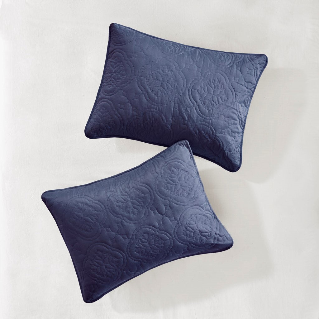 3 Piece Reversible Bedspread Set Navy King Cal King King Navy Polyester