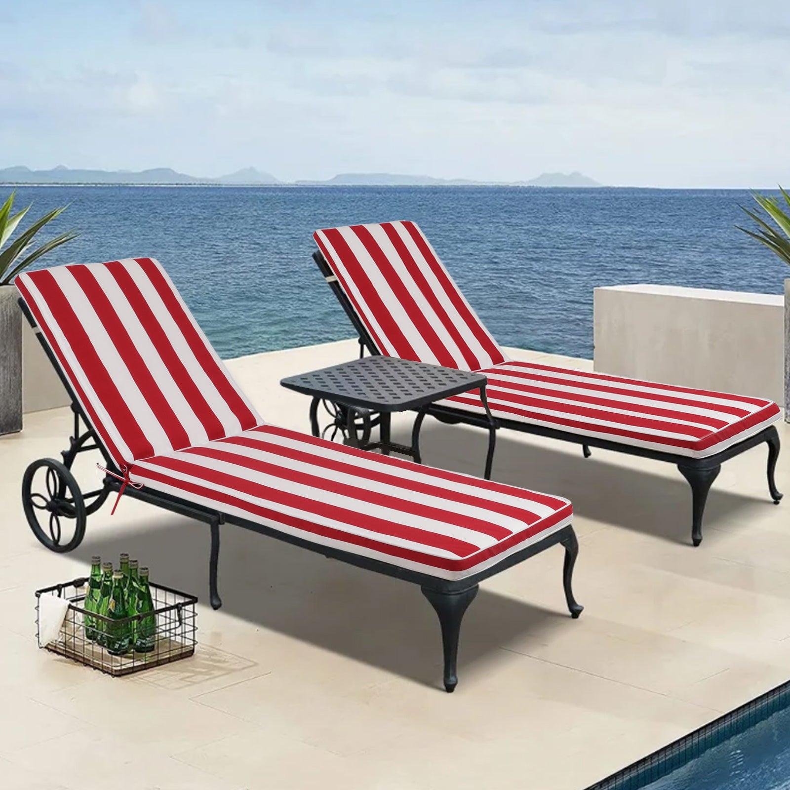 1Pcs Set Outdoor Lounge Chair Cushion Replacement Patio Funiture Seat Cushion Chaise Lounge Cushion Red White Red Striped Cotton