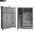 Three Door Storage Wardrobe With Cabinets And Two Hanging Rods,Gray Gray Mdf