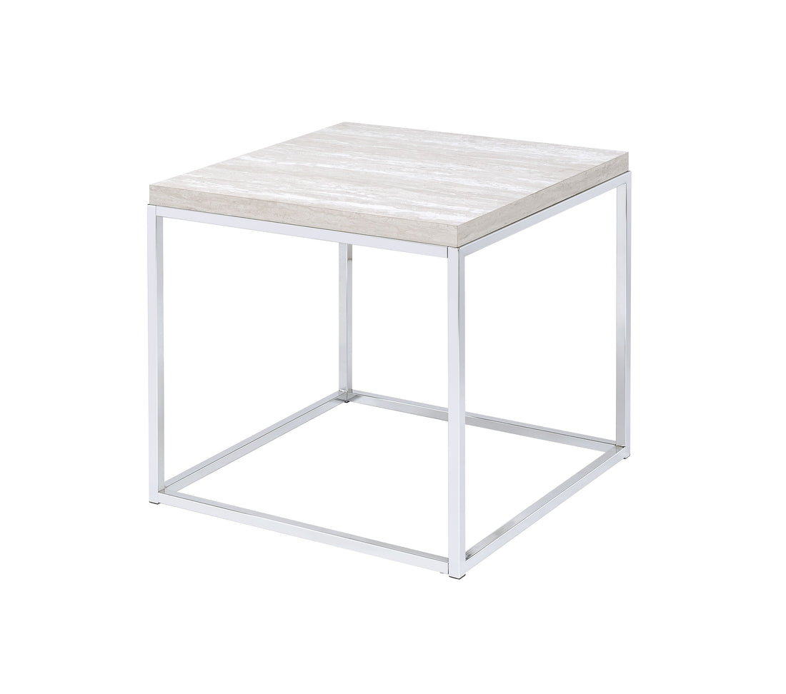 Light Oak And Chrome End Table With Open Base Chrome,Light Oak Primary Living Space Square Wood Metal Sled