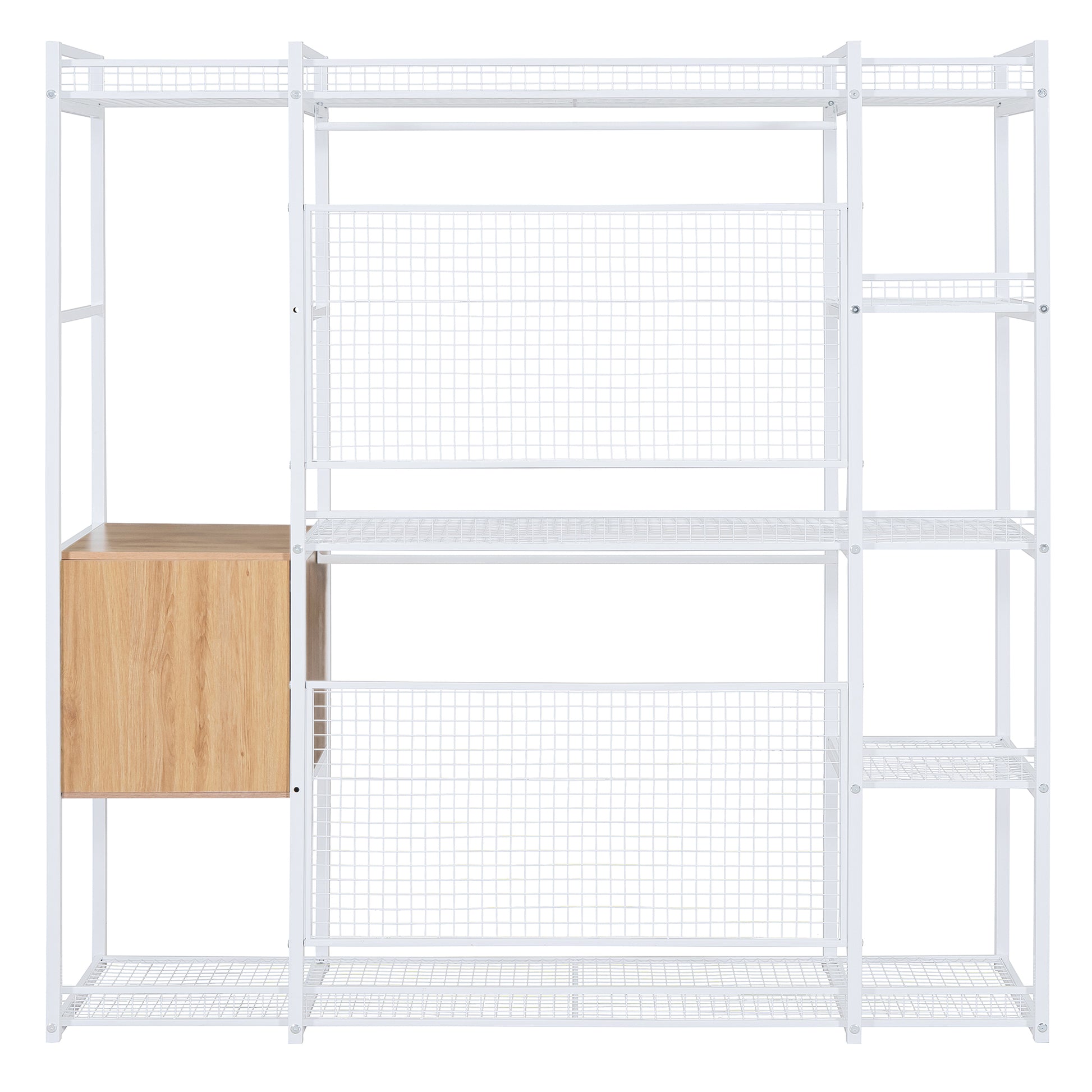 Open Style Wardrobe With Hanging Rails, Shelves And Drawers, White White Metal & Wood