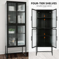 Stylish 4 Door Tempered Glass Cabinet With 4 Glass Doors Adjustable Shelves U Shaped Leg Anti Tip Dust Free Fluted Glass Kitchen Credenza Black Black Tempered Glass Sheet Metal Plastic