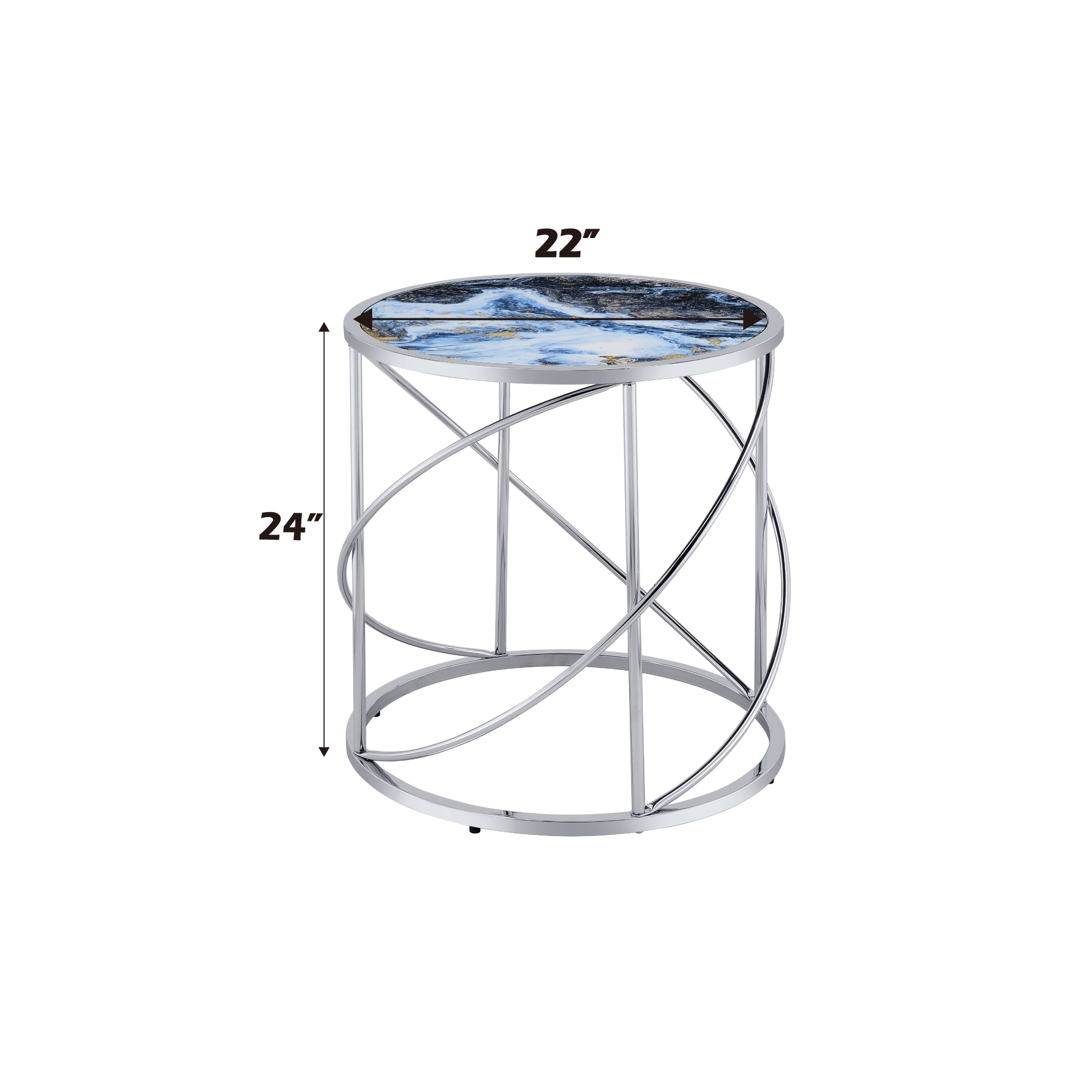 Lyda End Table, Blue Marble Print & Chrome Finish Lv02096 Chrome Metal