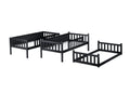 Twin Size Triple Rubber Wood Bunk Bed, With Ladders, Guardrails Detachable Bunk Bed, Twin Over Twin Over Twin,Black Twin Black Bedroom American Design Bed Frame Rubber Wood