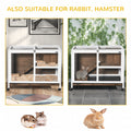 Pawhut Indoor Rabbit Hutch With Wheels, Desk And Side Table Sized, Wood Rabbit Cage, Waterproof Small Rabbit Cage, Brown Brown Wood