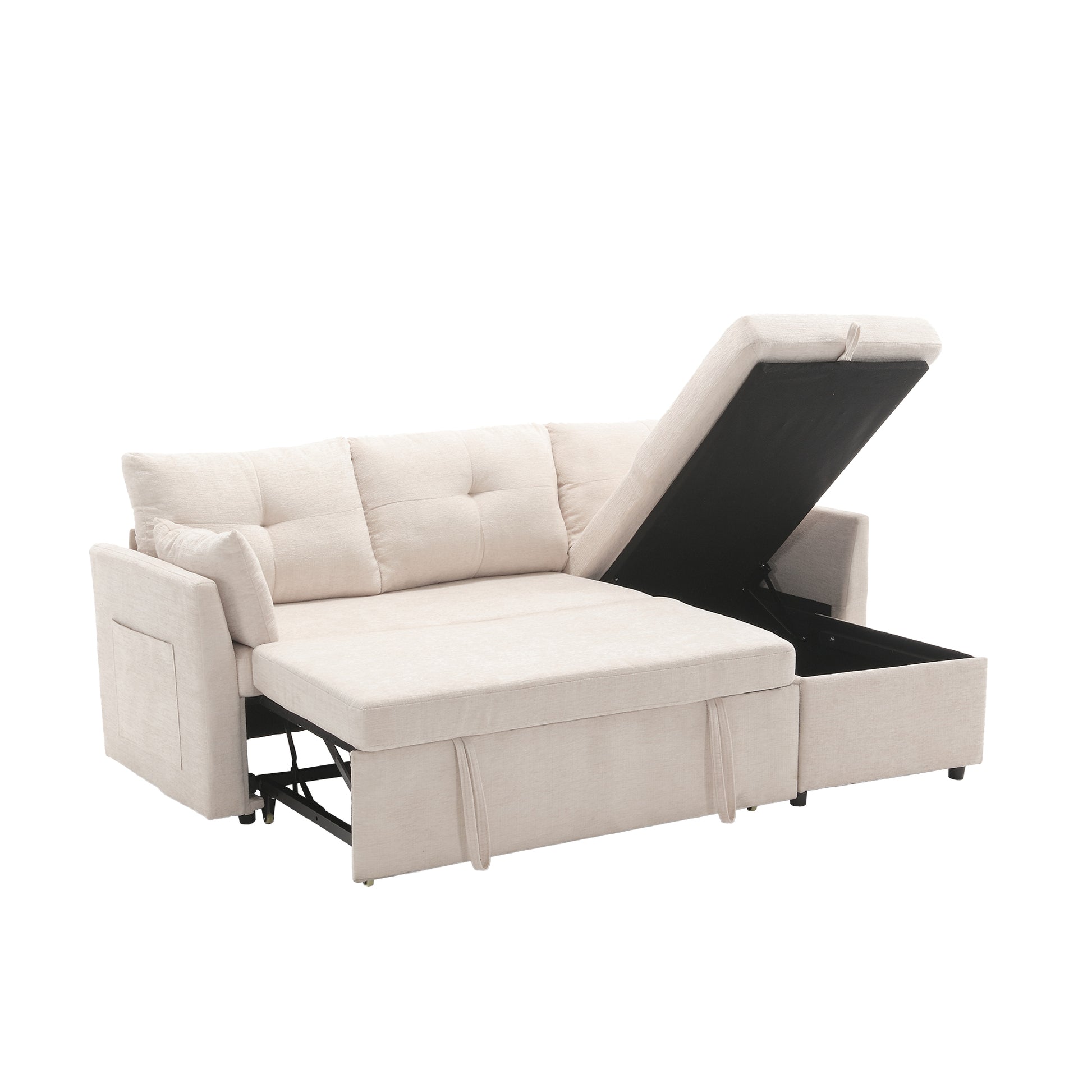 United We Win Furniture, Modular L Shaped Sofa, Modular Long Sofa With Reversible Chaise Lounge, Sofa Bed, Sleeper Sofa, Modular Sofa Combination With Storage Seats. Beige Chenille 3 Seat