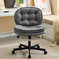 Armless Office Desk Chair With Wheels: Pu Leather Cross Legged Wide Chair,Comfortable Adjustable Swivel Computer Task Chairs For Home,Office,Make Up,Small Space,Bed Room Smoke Grey Antique Fiber Foam And Polyester Fiber Pad Pvc