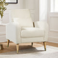 Mid Century Modern Accent Chair, Upholstered Armchair Living Room Chair, Comfy Single Sofa Chair With Metal Legs, Polyester Fabric Chair For Living Room Bedroom White Sherpa