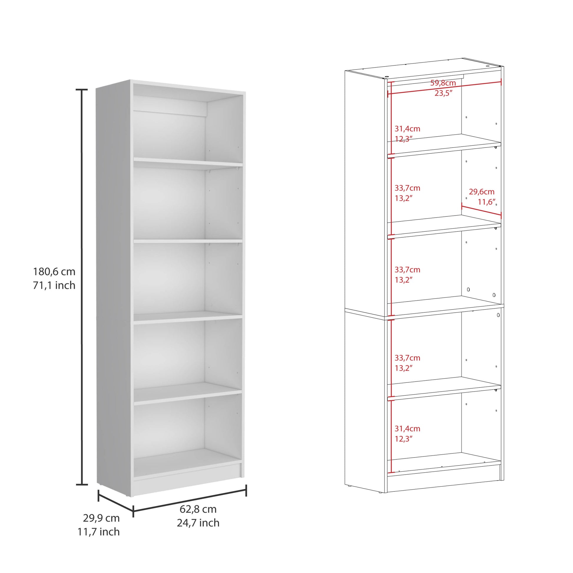 Kenyon 2 Piece Home Bookcase Set, 42" Wide With 10 Shelves, Living Room Set White Freestanding 5 Or More Shelves White Adjustable Shelves Modern Particle Board