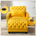 Coolmore Multifunctional Living Room Leisure Chaise Lounge Barry Tufted Comfy Armchair Wireless Charging, Smooth Reclining Backrest & Lumbar Pillow For Home Apartment Yellow Linen Yellow Foam Linen