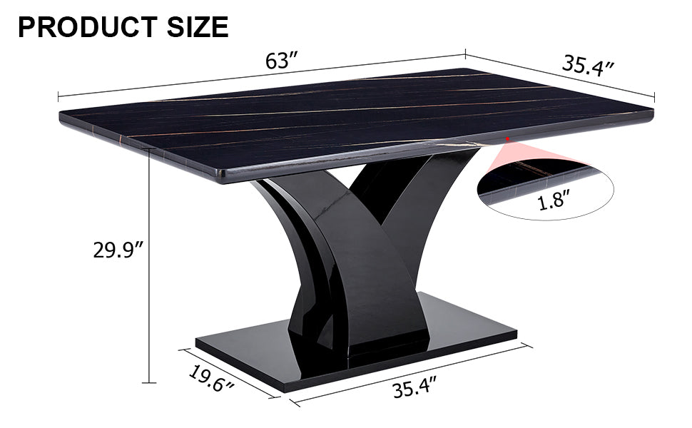 Modern Dining Table, Black Desktop And Black Mdf Leg Dining Table Are The Perfect Choice For Dinner, Conference, Home And Office Decoration F 790 Black Mdf