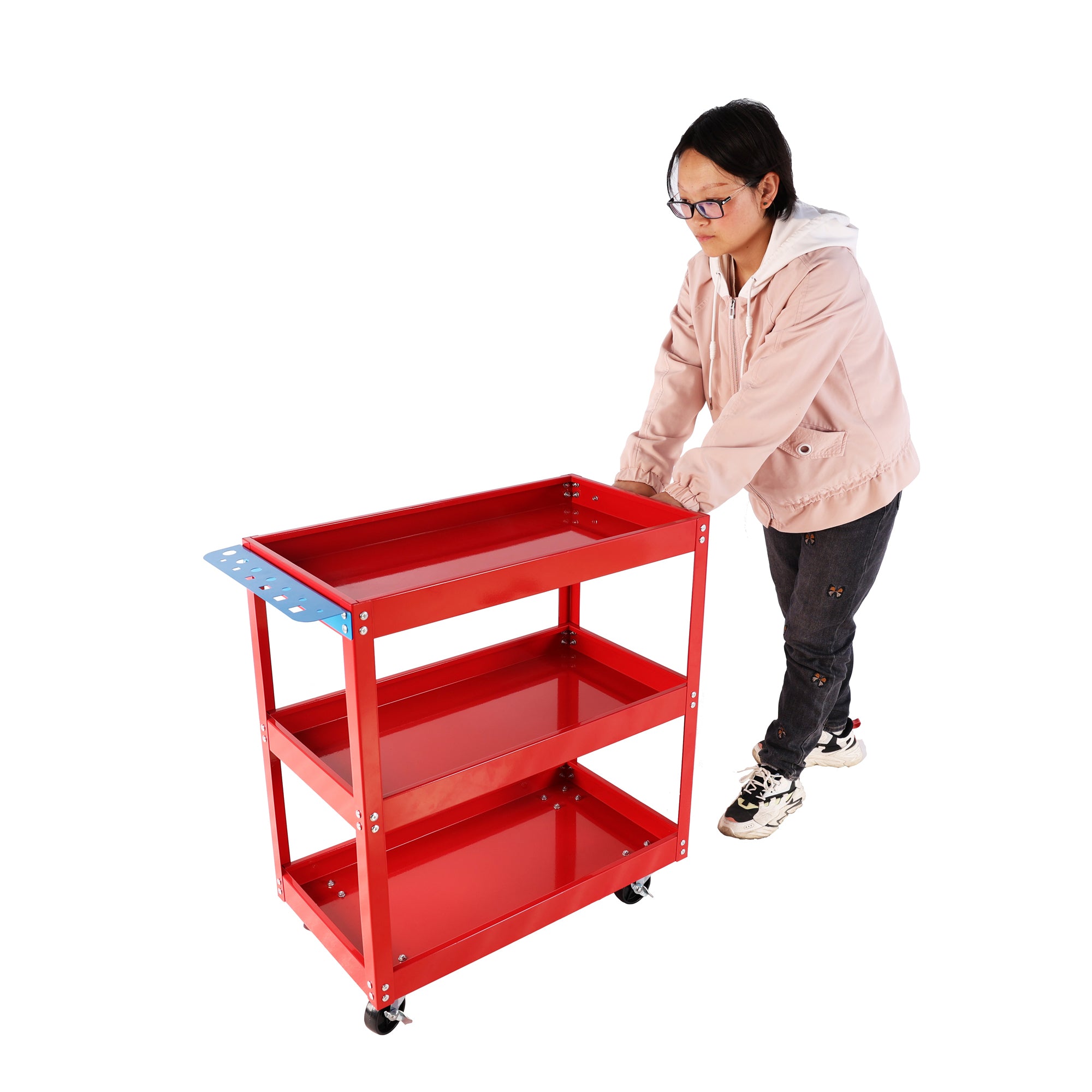 BLACKHORSE-RACING 3-Tier Rolling Tool Cart With Lockable Wheels - 400LB Capacity, Red