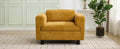 Modern Oversized Armchair Comfy Accent Chair Single Sofa For Living Room Bedroom Office Apartment, Woven Velvet Fabric, Yellow Yellow Wood