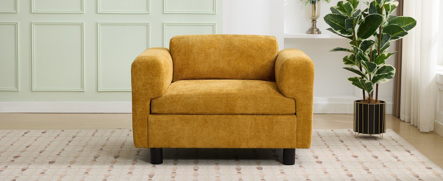 Modern Oversized Armchair Comfy Accent Chair Single Sofa For Living Room Bedroom Office Apartment, Woven Velvet Fabric, Yellow Yellow Wood