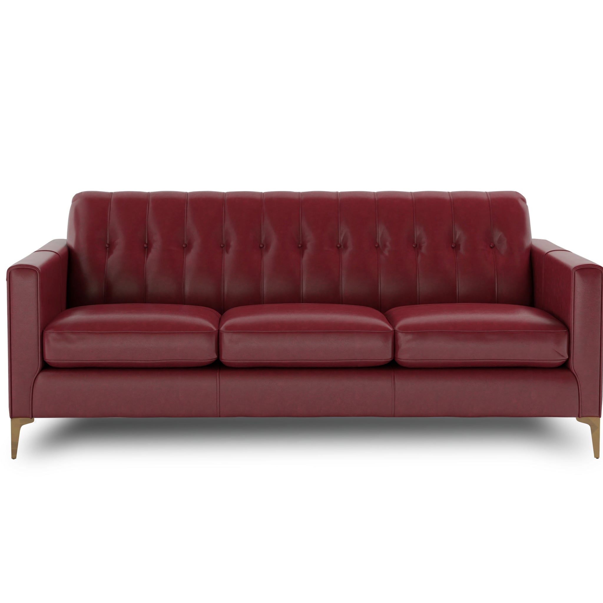 Mid Century Tufted Leather Sofa Red Leather 3 Seat