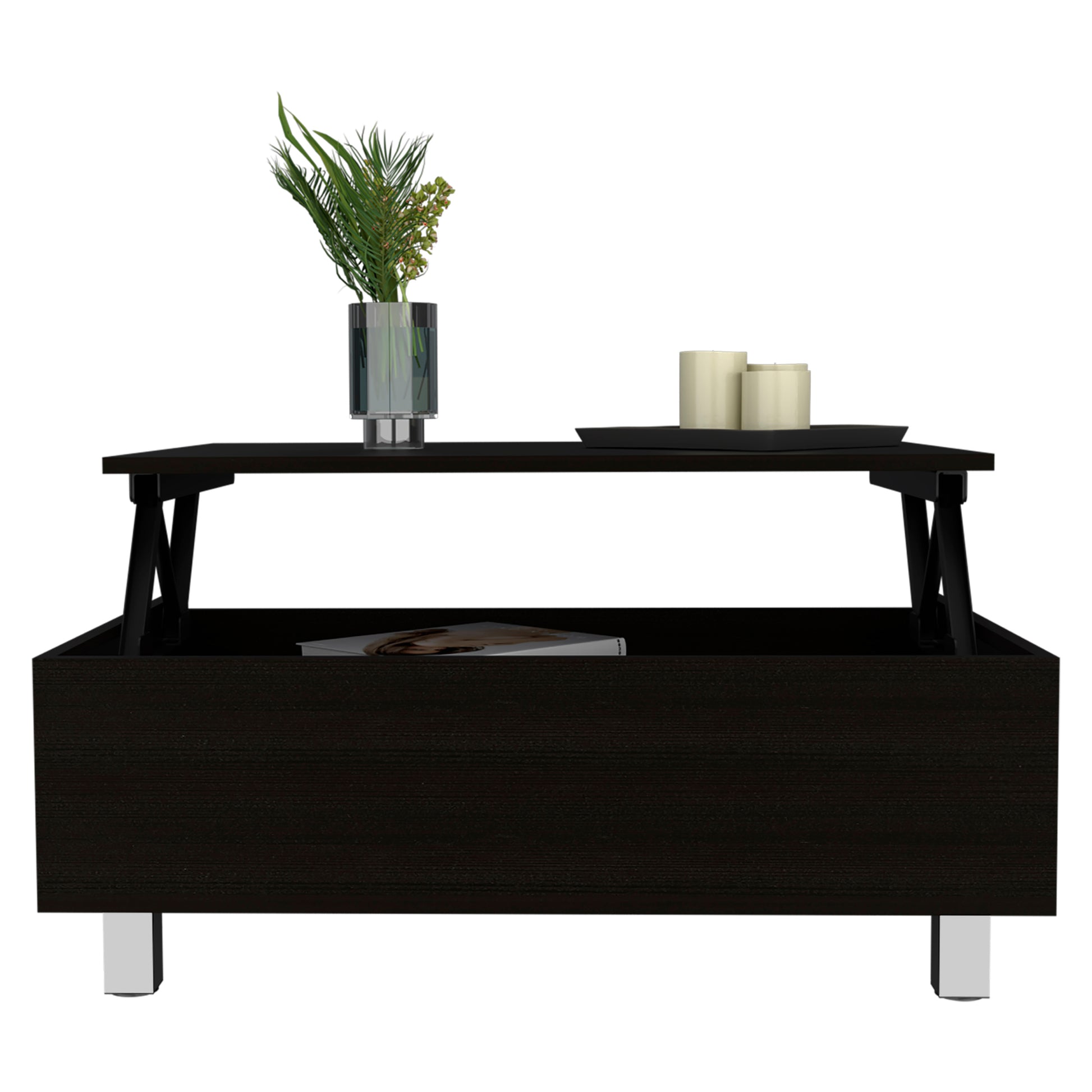 Aran Lift Top Coffee Table, Storage Compartment, Black Black Particle Board Particle Board