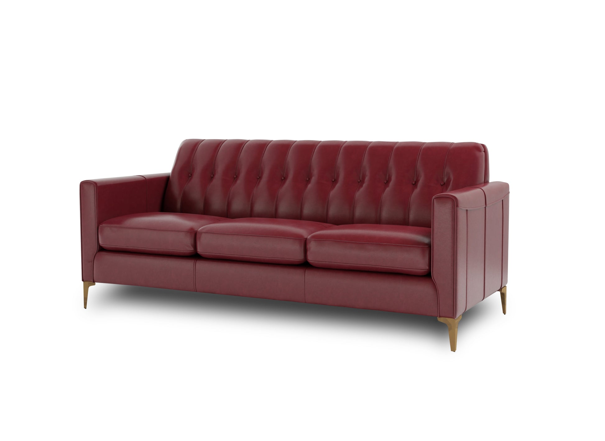 Mid Century Tufted Leather Sofa Red Leather 3 Seat