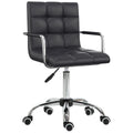 Homcom Home Office Chair, Modern Computer Desk Chair, Task Chair With Upholstered Pu Leather, Adjustable Height, Swivel Wheels, Black Black Faux Leather