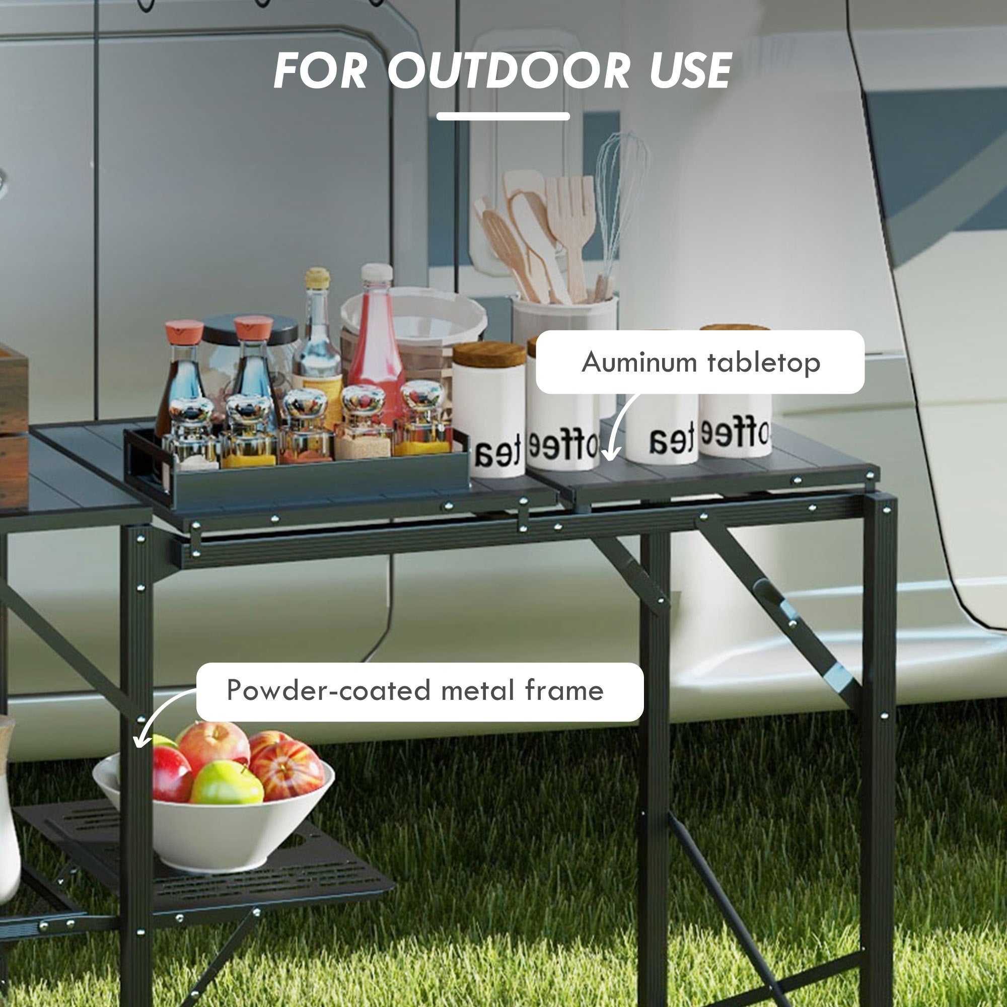 Outsunny Folding Camp Kitchen Table, Portable Camping Cooking Station