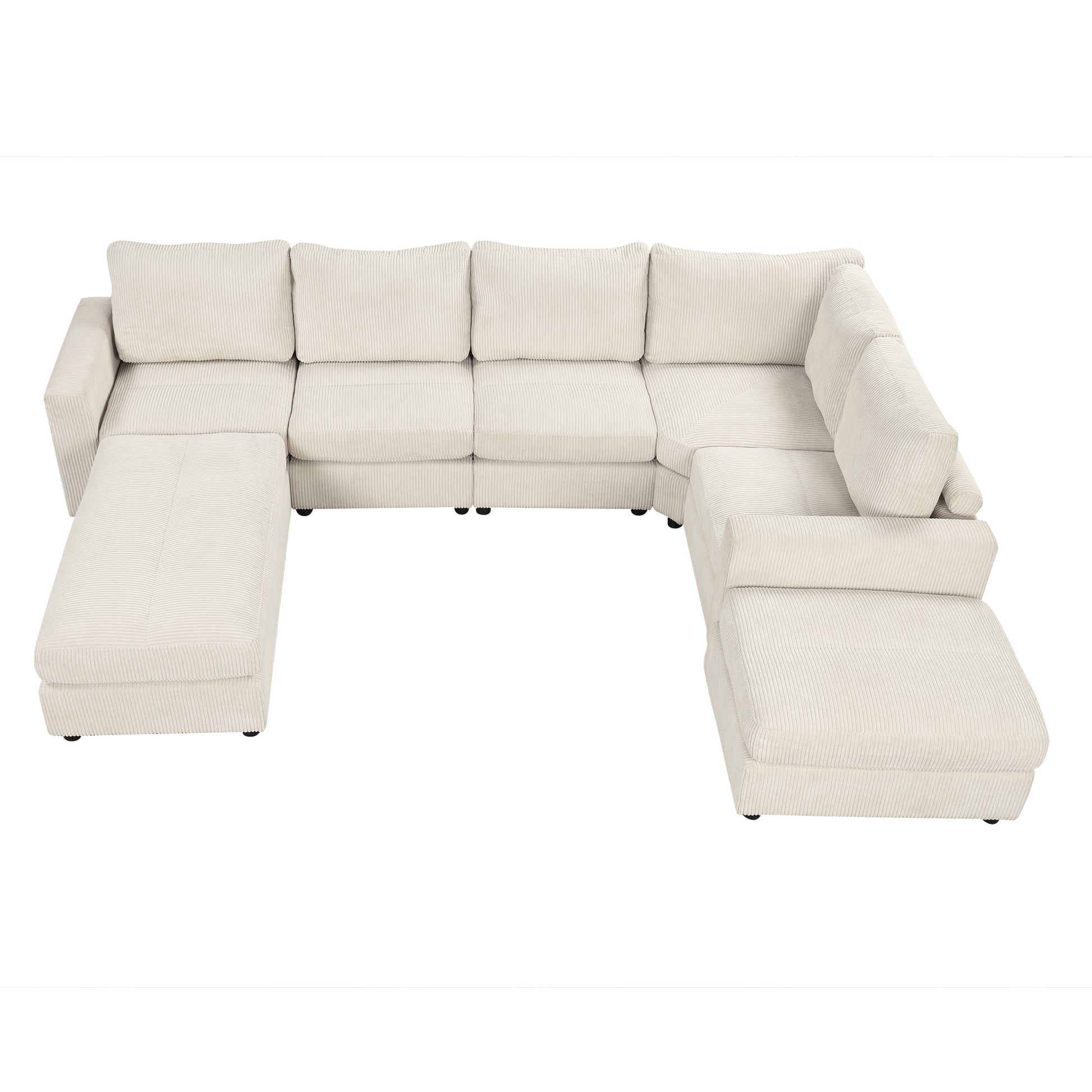 121.3" Sectional Couch Sofa Bed Modular Sofa With Two Movable Ottomans For Living Room Old Sku:N719S001640A , Beige Beige Foam Corduroy 7 Seat