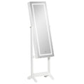 Homcom Floor Standing Jewelry Cabinet With Led Light, Lockable Jewelry Organizer With Full Length Mirror, And 4 Adjustable Angles, White White Mdf Glass