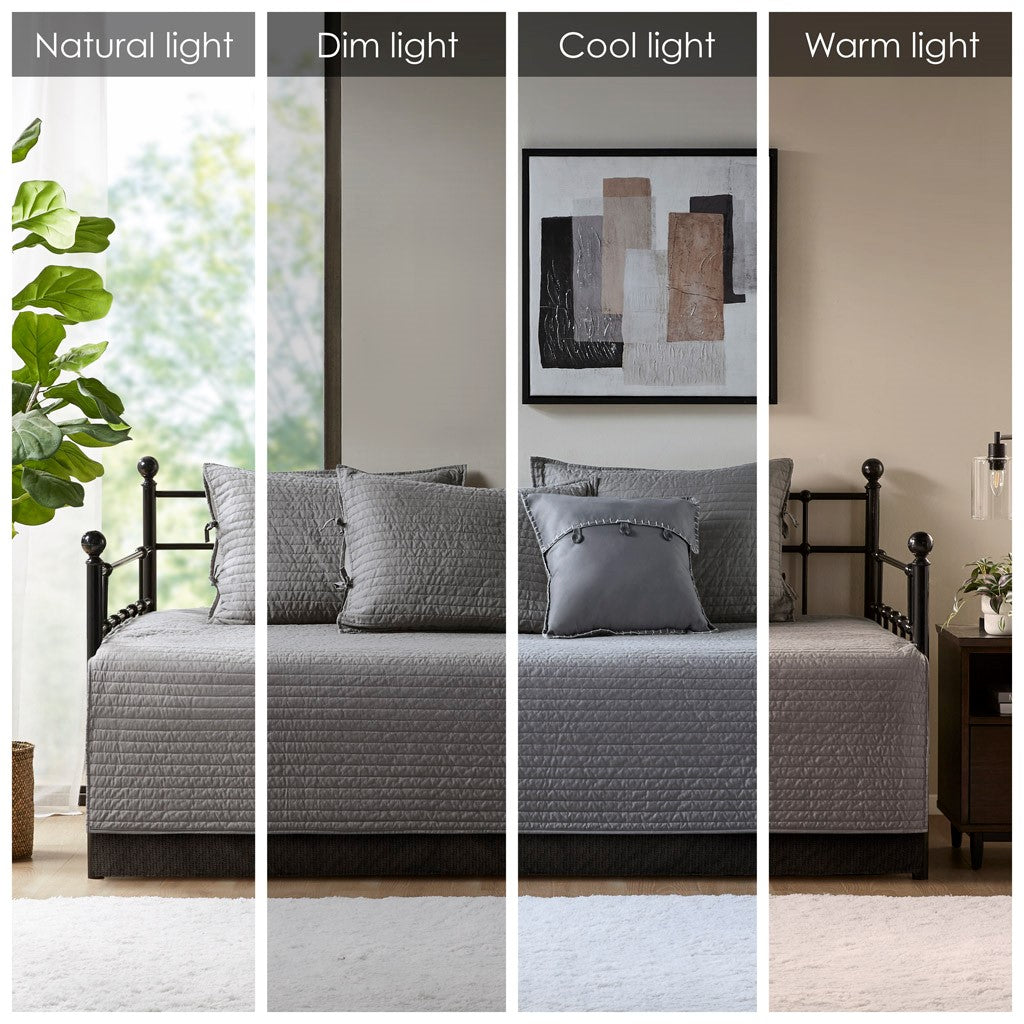 6 Piece Reversible Plaid Daybed Cover Set Grey Daybed Grey Polyester