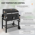 Outsunny Charcoal Bbq Grill, Outdoor Portable Cooker For Camping Or Backyard Picnic With Side Table, Bottom Storage Shelf, Wheels And Handle, Black Black Steel