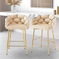 28'' Modern Counter Stools Set Of 2,Beige Counter Stools With Iron Frame,Soft Back And Cushion,Footrest,Suitable For Kitchen Bedroom Dining Room. Iron Beige Kitchen Sponge Contemporary Set Of 2