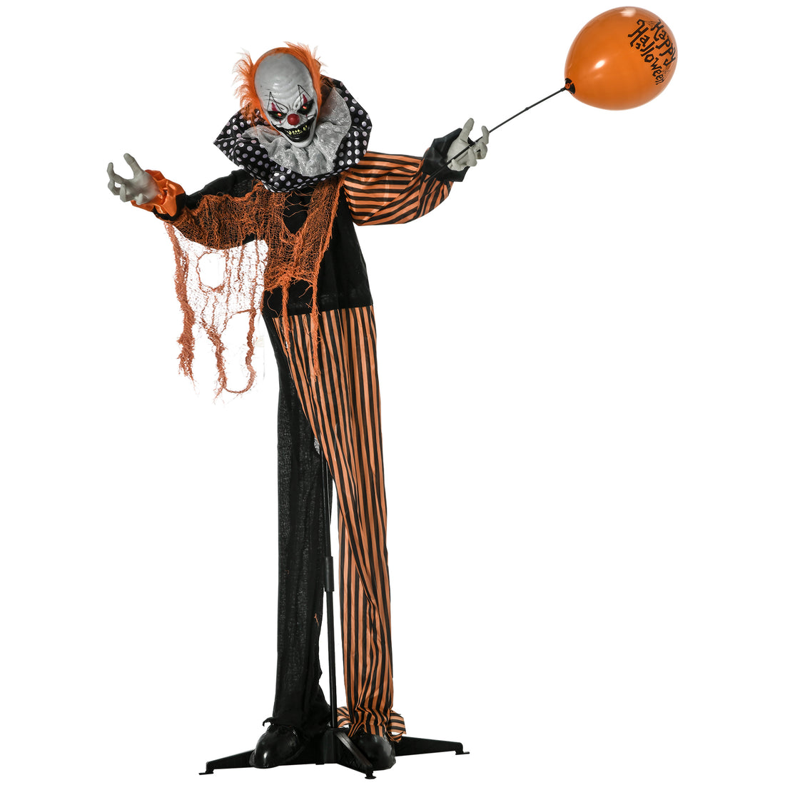 Outsunny 65" Life Size Outdoor Halloween Decorations Talking Circus Clown With A Balloon, Animated Prop With Sound And Motion Activated, Light Up Eyes, Laughter Multicolor Polyester