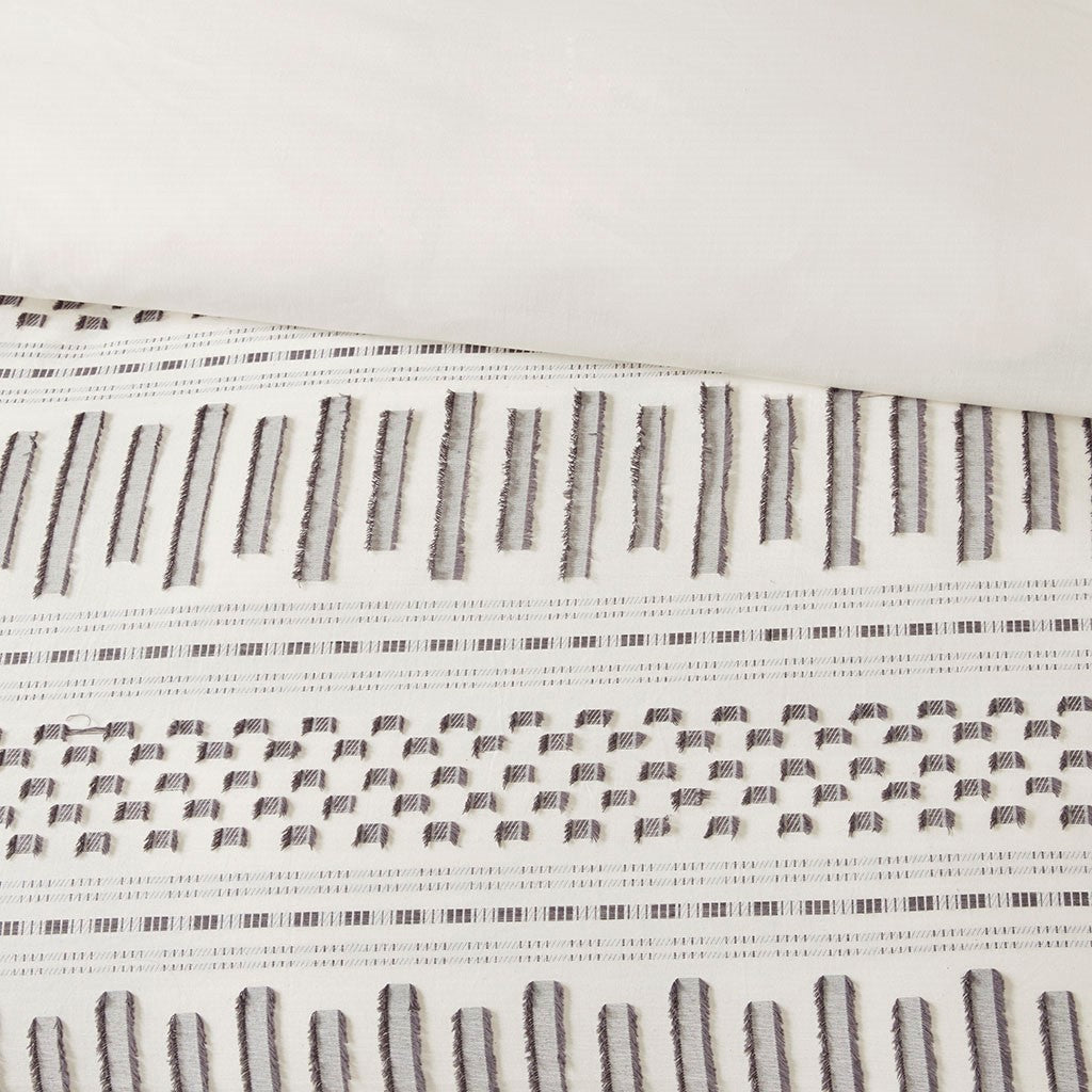 Cotton Jacquard Comforter Mini Set Ivory Charcoal Full Queen Queen Ivory Charcoal Cotton