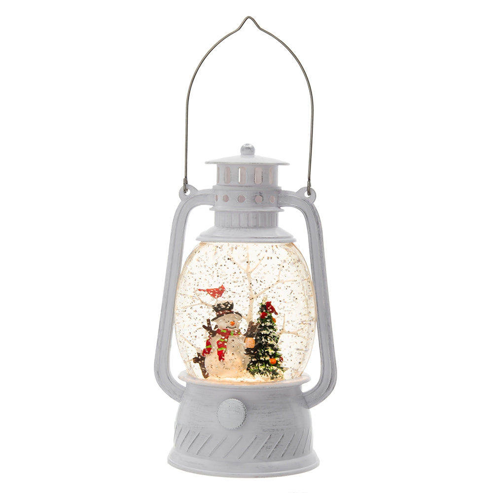 4.7X4.7X8.3"H Christmas Plastic Resin White Lantern With Snowman & Tree Led Water Spinning 6 Hours Timer, 3*Aa Batteries Required White Multi Plastic
