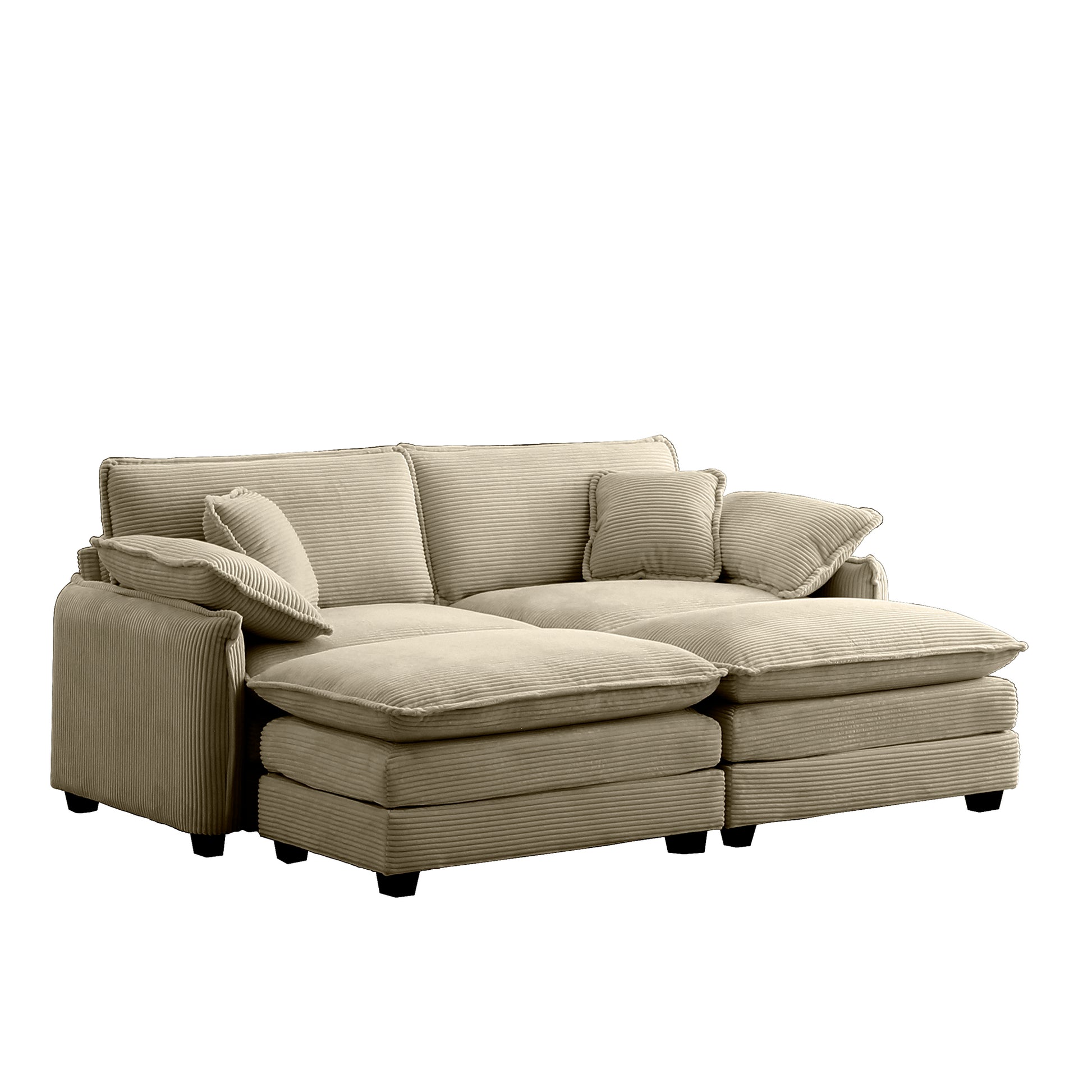 Two Seater Theater Sofa With 2 Footrest, 2 Seater Sofa With Ottoman For Small Living Spaces,Tan Corduroy Tan Corduroy 2 Seat