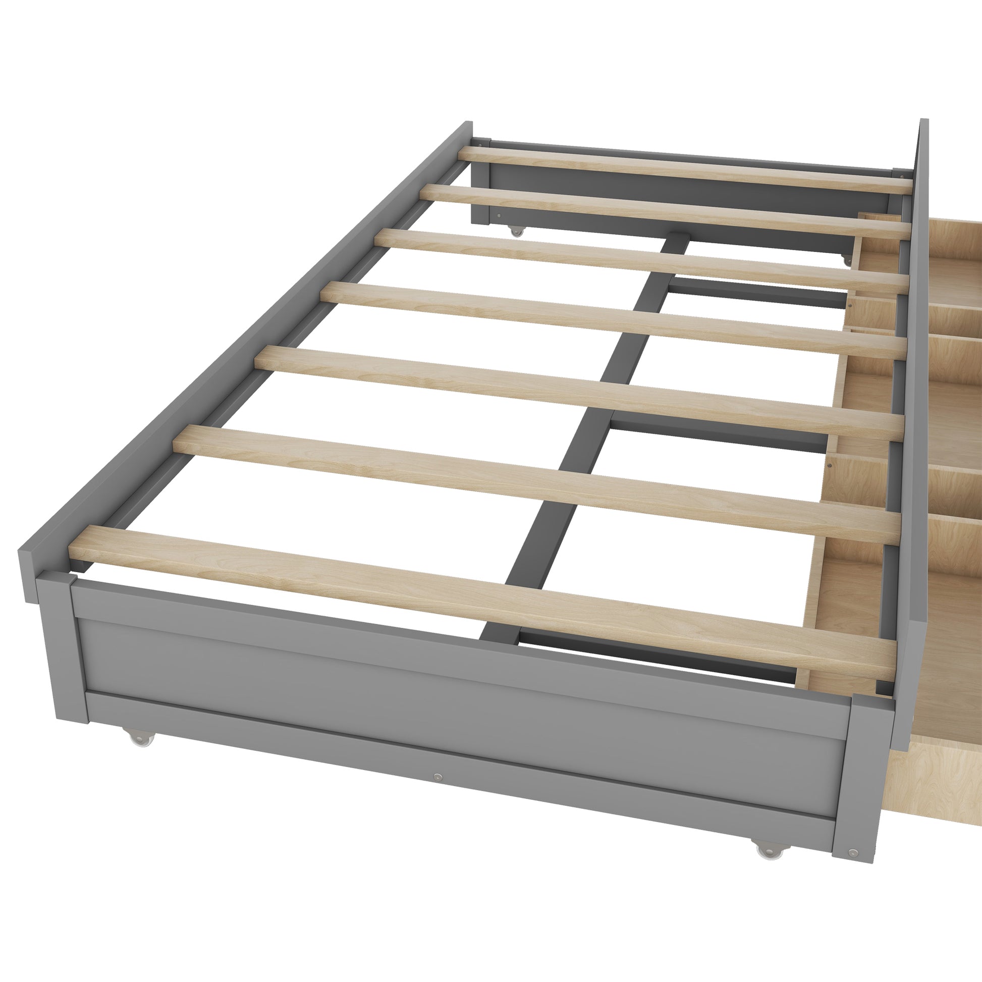 Full Size Wooden Led Platform Bed With Trundle, With Storage Headboard, With Drawers, Gray Full Gray Plywood