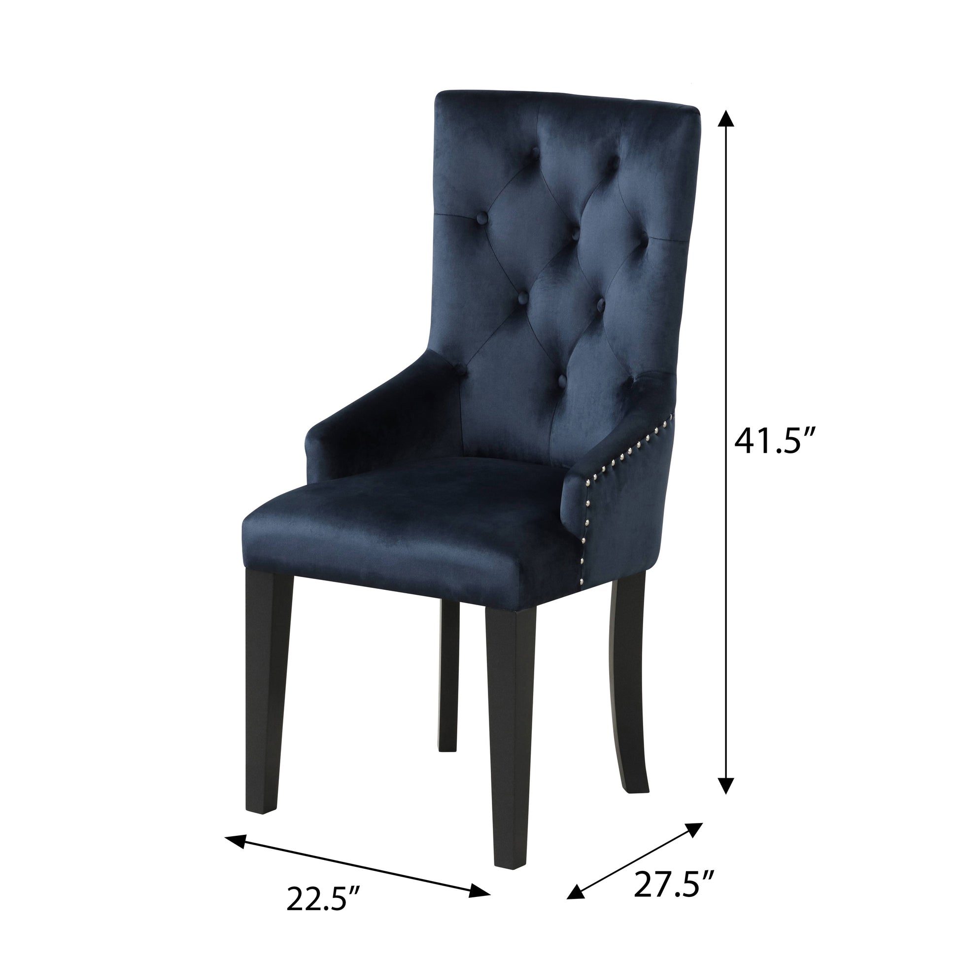 Dark Navy And Black Tufted Back Arm Chair Solid Navy Dining Room Foam Rectangular Luxury Side Chair Poplar Tufted Back Velvet