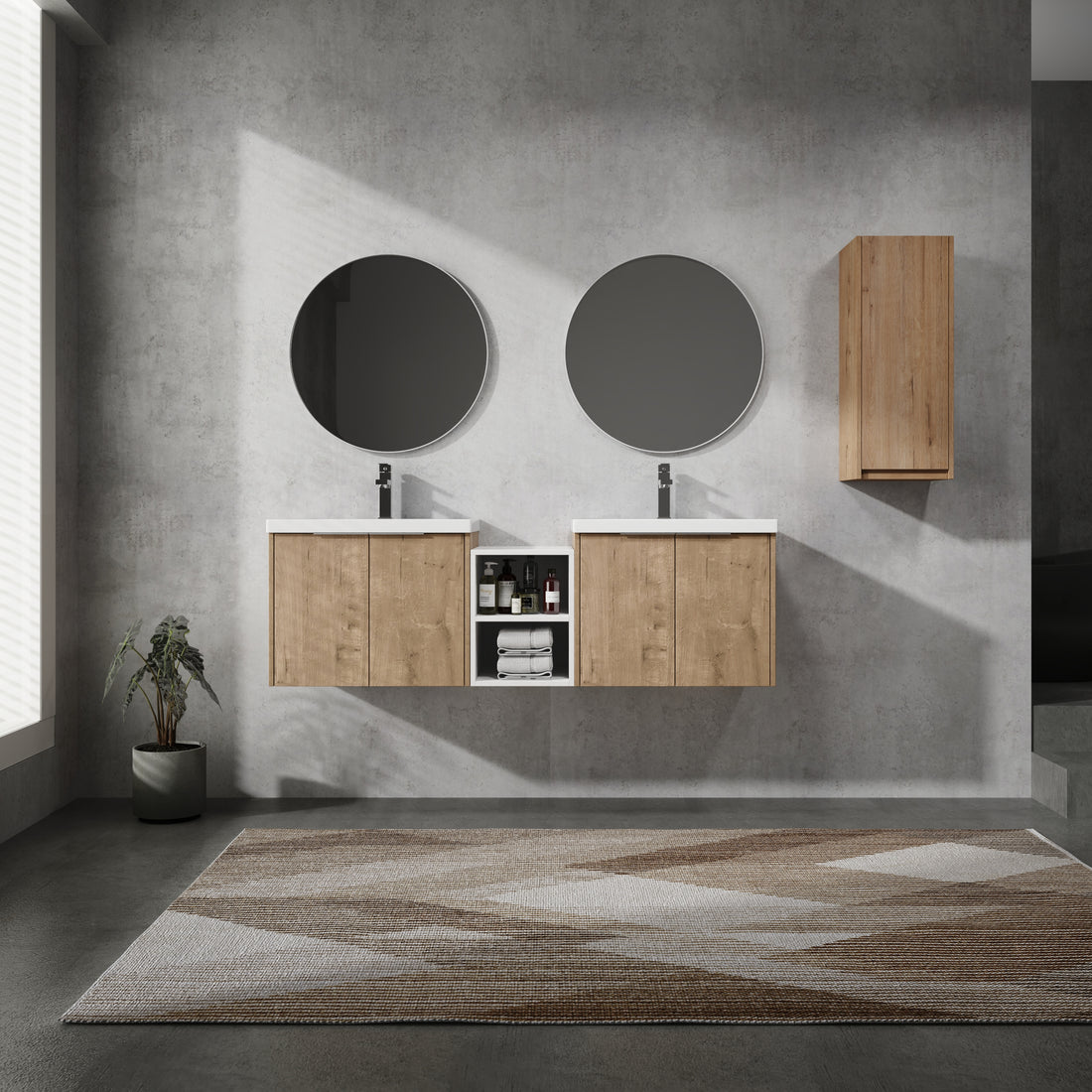 60" Wall Mounted Bathroom Vanity With Sink And Side Cabinet, Soft Close Doors,00112Imox1 0624Imox2 0612Gwh Combination Cabinet Kd Packing Imitative Oak Bathroom Modern Plywood Plywood