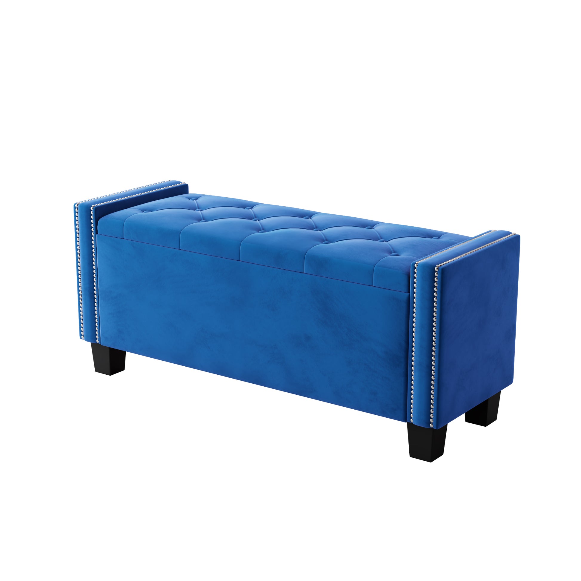 Upholstered Velvet Storage Ottoman Bench For Bedroom, End Of Bed Bench With Rivet Design, Tufted Foot Rest Stool,Blue Blue Blue Mdf