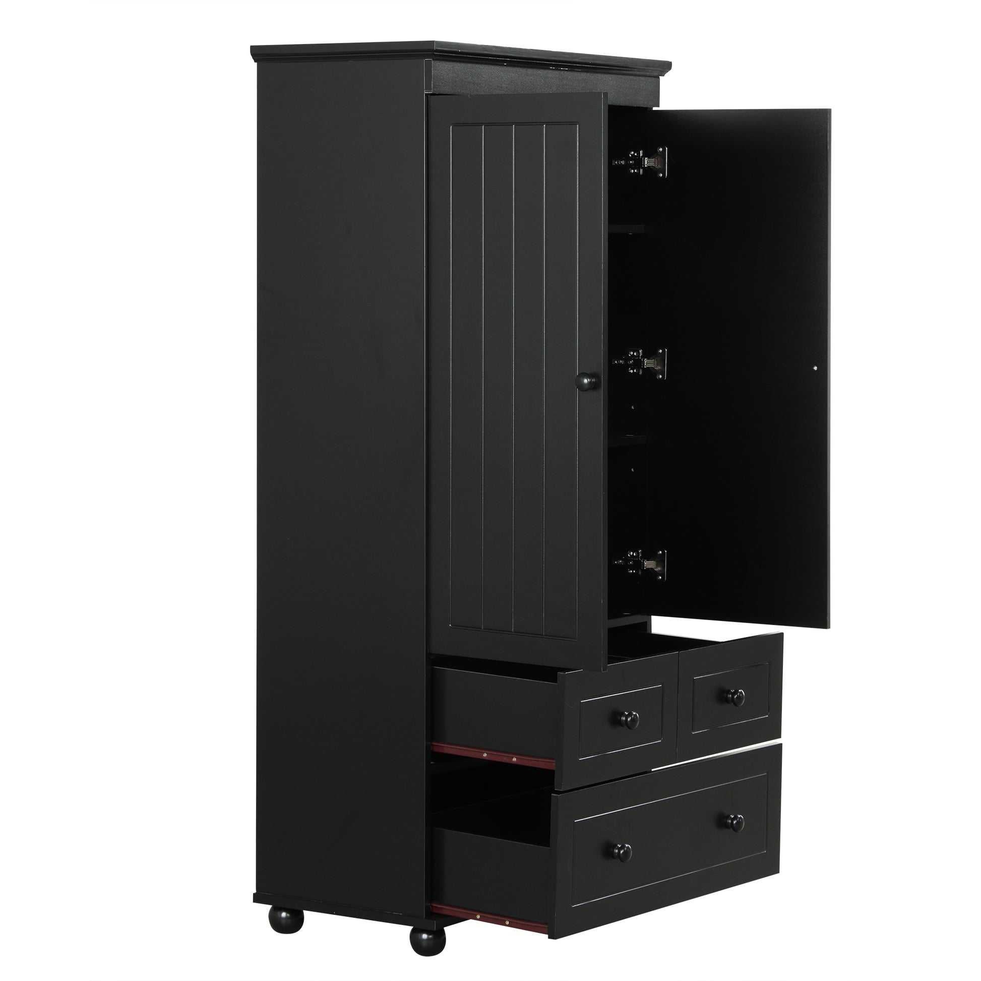 Tall Storage Cabinet With Three Drawers For Bathroom Office, Black Black Mdf